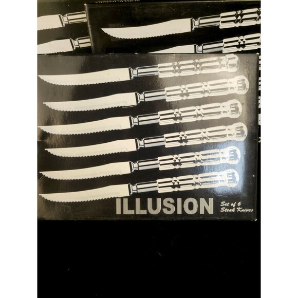 Illusion Vintage Stainless Steel Steak Knives Set Of 6 With Crystal Handles - Picture 5 of 6